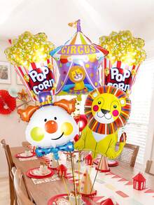 5pcs Carnival Balloon Set, Includes Lion, Clown Head, Popcorn And Lion Circus Stage Shaped Foil Balloons, Suitable For Birthday Party Decor, Movie Party Decor, Carnival Theme Decor, Carnival, Circus Performance Background Decor - Nhiều màu - Xem 5