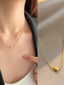 1pc Fashionable Minimalist Gold Heart Pendant Necklace, For Women - Gold 4 - View 4