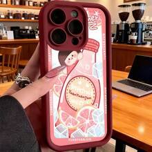 Funda de teléfono diseño dulce de pomelo con patrón de mono lindo y cubos de hielo para iPhone 14 Pro Max 13 12 11 Xs Xr  Galaxy S23 S22 S21 Plus S20 Ultra funda protectora regalo de pareja para novio novia regalo de vacaciones - Burdeos - Ver 7