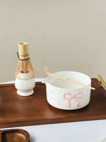 1/2/3/4/5件套浮雕蝴蝶陶瓷抹茶碗套装，包含抹茶碗、茶架、茶筅、茶勺、茶筛、家用打蛋器、搅拌工具、可重复使用的抹茶冲泡配件 - 彩色 - 查看 5