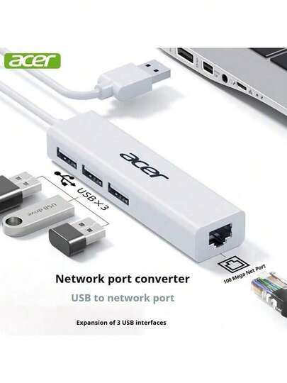  Acer White Gigabit Stable Connection USB To Ethernet Splitter RJ45 Ethernet Hub Ideal For Students AND Office Professionals Laptop & Desktop Compatible Windows System Office & Online Classes High-Speed Network AdapterCC