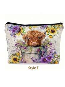 One Highland Cow And Pattern Cosmetic Bag - Polyester Travel Cosmetic Bag, Unisex Waterproof Cosmetic Organizer With Zipper, Fragrance Free Portable Beauty Storage - Unique Gift Idea - Multicolor - View 7