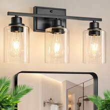 1PC 3-Light Vanity Light Fixtures,Bathroom Wall Lamp, Black Finish Modern Vanity Lamp, Modern Wall Light With Clear Glass Shade And E26 Bulb Base, Wall Lamp Wall Mounted Light For Mirror, Bedroom, Hallway (Bulbs Not Included) - 黑色 - 查看 1