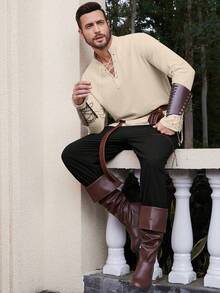 男士长袖抽绳衬衫，中世纪维京风格，适合节日和派对穿着