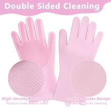 1 Pair Of 2-In-1 Silicone Dishwashing & Pet Grooming Gloves - Heat-Resistant, High-Density Bristles, Enhanced Five-Finger Design, Suitable For Bathing Dogs/Cats, Dish Cleaning & Car Detailing (Pink) - 粉色 - 查看 4