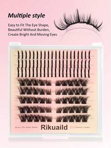 Rikuaild 二合一假睫毛簇，110片装，包含尖头假睫毛簇和浓密单根假睫毛，打造漫画风格浓密睫毛，DIY定制妆容。睫毛簇盒装，混合款，蓬松单根假睫毛。 - D - 查看 6