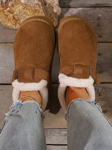 Women's Fashion Versatile Snow Boots, Warm Boots, Slip-On, Thick Sole Boots, Metal Buckle Short Boots, Winter New Arrival - Camel - View 1