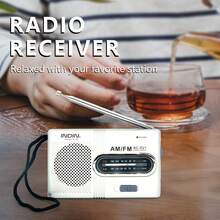 Portable AM FM Radio - Mini Radio With Telescopic Antenna & Headphone Jack, Stereo Speakers Receiver Music Player - Silver - View 10