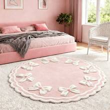 1pc Pink & White Bow Decor Round Plush Comfortable Carpet, Living Room Bedroom Entryway Kitchen Bedside Rug, Durable Anti-Dust Home Decor Carpet, New Year Gift For Family And Friends - Nhiều màu - Xem 4