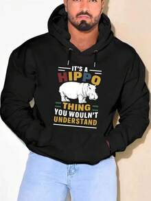 Men'S Funny Hippo Graphic Hoodie Sweatshirt With "It'S A Hippo Thing" Slogan & Hippo Face Design - 200gsm Heavyweight Polyester, Slight Stretch, All-Season Plush Knit Fabric, Plus Size Casual Pullover For Casual Attire, Parties & Outdoor Activities (Humorous Animal Sweater For Men & Teens), High Quality Plus Size Hoodies For Men, Plus Size Long Sleeve Hoodies For Men Urban Black Hoodie, Breathable Sweatshirt For Men, Building Site Approved Hoodie, Lightweight Regular Fit With No Air - Mặc định - Xem 1