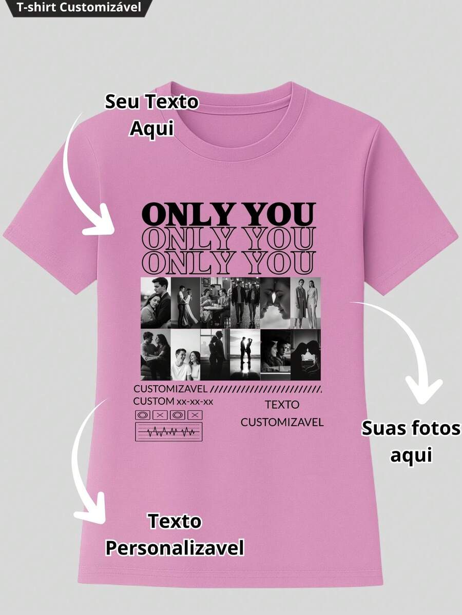 Personalized Valentine's Day T-Shirt With Couple Photo - 淺粉色 - 查看 1