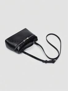1 pieza Bolso de hombro cuadrado de unicolor con textura de grano de litchi en PU, pequeño bolso de mano para mujer, adecuado para combinar con diaria, salidas, compras, fiestas, bol - Negro 2 - Ver 9