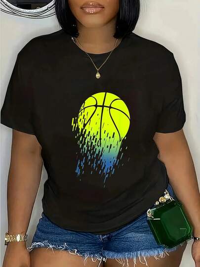 100% Cotton Disintegrating Neon Green Basketball Urban T-Shirt Women's Men's Graphic Tee Crew Neck Classic Fashion Summer Vacation Tops