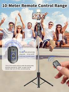 TOKQI 170CM Selfie Stick Tripod, 360° Panoramic Shooting Selfie Stick Tripod, Selfie Stick Tripod With Remote Control & Stabilizing Grip, Detachable Phone Mount & Telescopic Travel Tripod, Versatile Travel Tripod For Video & Selfies - Universal Smartphone Compatibility. - Multicolor - View 4