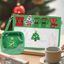 2pcs/Set Theme Happy/Love Chenille Letter Bag Flat Pouch, Multi-Purpose PVC Cosmetic Bags, Travel Makeup Bag With Zipper Women, Pouches Travel, Gym, Beach, Halloween & Travel Storage Bag,Makeup Bag,Cosmetic Bag,Vacation Organizer,Large Capacity Makeup Organizer Makeup, Lipstick, Brush, Skincare, Mobile Phone, Coin, Small Items, Home,,Vacation And Festival Halloween Multifunctional Use,Boho Vibes - Green Love - View 2