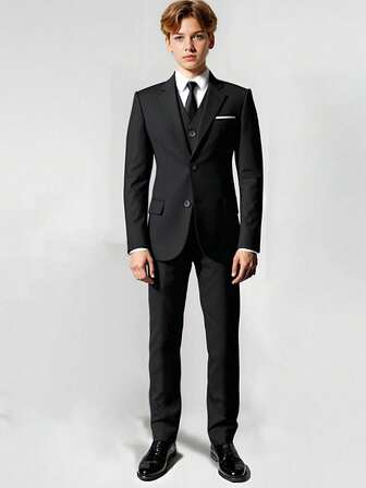 Teen Boys Suits 4-Pieces Suit Set Toddler Tuxedos Dresswear Ring Bearer Outfit Wedding Blazer Vest Pants Tie Formal Suits For Teen Boy Black Size 6-16Y