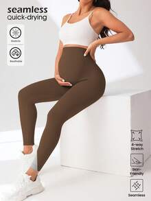 Maternity High Waist Seamless Elastic Solid Color Leggings