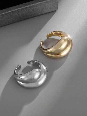 1Pc Fashion Minimalist Asymmetric Couple Rings, Unique Double Circle Design Punk Style Jewelry Gift For Men Women For Daily Wear