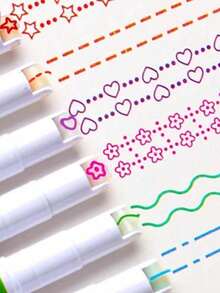 6-Color Wave Floral Pattern Highlighter Pens, Cute Outline Planner Pens Scrapbooking Back To School - 彩色 - 查看 13