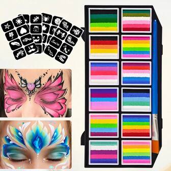 Kit profesional de pintura facial y corporal hidrosoluble - Multicolor vibrante, 24/25 tonos - Pinturas de textura cremosa suave para pintura facial, arte corporal, fiestas de disfraces y eventos temáticos - Fácil de quitar y de larga duración - Adecuado para artistas y principiantes - Incluye estuche de almacenamiento portátil - Fórmula hidrosoluble, fácil de limpiar - Perfecto para festivales de ópera, celebraciones y ocasiones especiales - Incluye herramientas de pincel, pinturas faciales activadas por agua