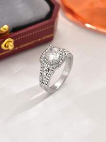 1入組時尚雙層,四爪,方晶鋯石訂婚戒指適合女士 - 銀色 - 查看 8