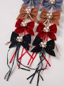 10 buc/set agrafe de păr cu fundă din catifea pentru fete, cu decor floral cu perle, ciucure, stras, accesorii elegante de păr pentru uz zilnic, Ziua Îndrăgostiților, Crăciun - Multicolor - Vizualizare 7