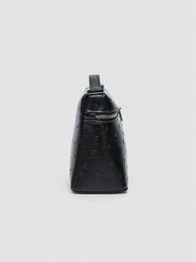 1 pieza Bolso de hombro cuadrado de unicolor con textura de grano de litchi en PU, pequeño bolso de mano para mujer, adecuado para combinar con diaria, salidas, compras, fiestas, bol - Negro 2 - Ver 4