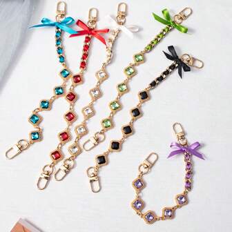 1pc Fashionable Rhinestone Bow Short Phone Lanyard + Transparent Clip New Phone Chain Woven Phone Case Strap Butterfly Wrist Strap Phone Cord Anti-Drop