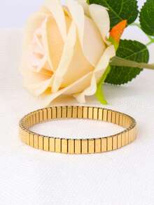 1pc Elegant Minimalist Stainless Steel Expandable Bracelet, Versatile Jewelry Gift For Daily Wear - Gold - View 3