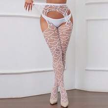 Net Socks Y Non-Slip High Waist Suspenders Fishnet Socks One-Piece Y - 7564 White - View 1