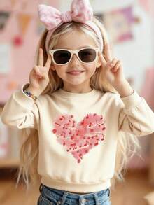 Bluza z okrągłym dekoltem w stylu nastolatki, z nutą muzyczną i nadrukiem serca, modna, luźna, wygodna i swobodna, odpowiednia na podróże, spotkania i imprezy - Morela - Zobacz 7