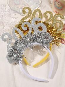 1/2 piezas Diadema con lentejuelas brillantes de Navidad y Año Nuevo 2026, color plateado y dorado, decoración de cinta 3D, adecuada para fiestas, otoño/invierno, belleza, diadema, aro para el cabello, para mujeres