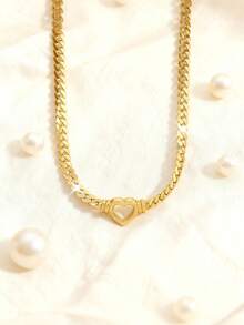 1pc Fashion Heart Cuban Chain Women's Gold-Plated Chain Necklace Festival Accessory Jewelry Party Anniversary Gift For Girlfriend Lover Or Friend