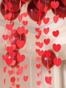 500cm/300cm Red Heart Shaped Hanging Decoration For Valentine's Day, 118.11 Inch Red Heart Flag Garland, Girlfriend's Festival Hanging Ribbon Banner, Night Party Background Decor, Bridal Wedding Anniversary Bride Gift Birthday Decoration - Multicolor - View 8