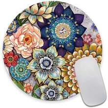 Round  Pad, Boho Floral  Pad, Washable Round Pad With Lycra Cloth, Non-Slip Rubber Base Computer  Pads For Wireless ,29BohoFloral - 29BohoFloral - View 1