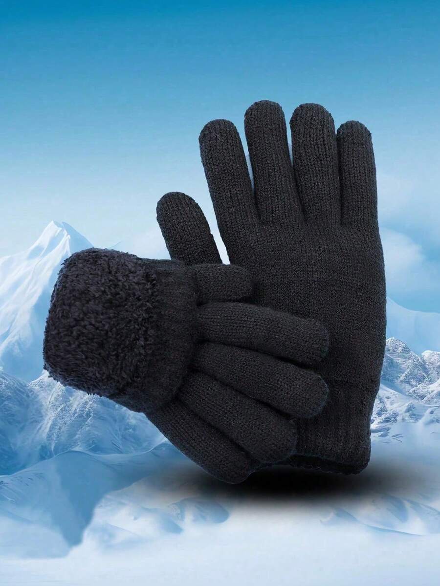 1pc Thick Knitted Fingerless Gloves, Warm Insulated Winter Gloves With Cotton Lining - Multicolor - View 1