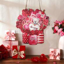 Szczęśliwych Walentynek Drewniany Znak Wiszący na Drzwiach Dekoracja Drzwi Wiejskiego Domu Vintage Walentynki Drewniany Znak Miłości Różany Niedźwiedź Rustykalna Tabliczka Ścienna Ozdoba Na Ścianę Okna Werandy - Wielokolorowe - Zobacz 3