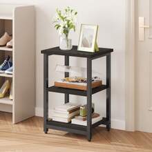 Tomnk Modern 3-Tier Rectangular Side Table With Black Wood Grain Finish - Living Room End Table For Bedroom, Black / Rustic Brown - 彩色 - 查看 7