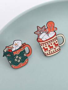 1pc Christmas Cute Snowman & Gingerbread Man Element Badge Brooch Decoration - Multicolor - View 5