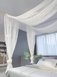 1 pieza Tela de encaje francés blanco para arco, suministros de decoración para fondo de fiesta de boda, decoración de mesa de fiesta de cumpleaños, hilo de embalaje de flores, tela de arco de boda para decoración, organza decorativa para respaldo de silla, favor de fondo de fiesta de novia, decoración de baby shower, bordes de encaje elegantes adecuados para decoración de cubrecamas, decoración de fiesta de San Valentín, decoración navideña