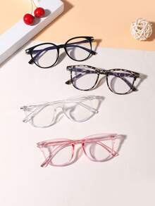 1 Set de 4 piezas Gafas con montura geométrica de estilo universitario que bloquean la luz azul, adecuadas para lectura diaria y combinación con atuendos escolares, para adolescentes de 12 a 16 años - Multicolor - Ver 8