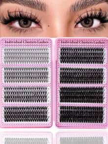 640pcs D-Curl Eyelash Extension Kit, 10D, 20D, 30D, 40D, 50D, 60D, 80D, 10D Lash Clusters, 9-16mm Mixed Individual Lashes, Includes Lash Glue, Sealant, Brush And Tweezers, DIY Eyelash Makeup - Black - View 10