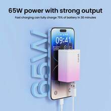 Cargador GaN 65W USB + Type-C, Cargador Rápido para Teléfonos y Laptops, Adaptador Compacto de Alta Potencia para Viaje y Hogar, Compatible con Móviles, Tablet y Dispositivos Electrónicos - Tipo de Enchufe A USA (110-127V) - Ver 5