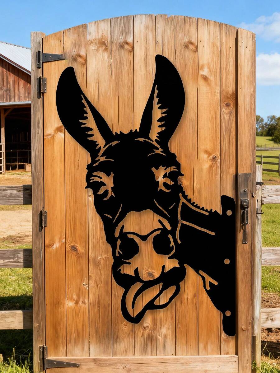 1pc Silhouette Steel Metal Peeping Animal Art, Farm Peeping Donkey Metal Art Garden Decoration Outdoor Decoration Farmhouse, Farmhouse Donkey Metal Wall Decoration - Rustic Outdoor Decoration For Country Houses, Barns And Fences, Unique Black And White Donkey Silhouette, A Gift For Farm Lovers, Rustic Style Lovers And Country Decor Lovers.