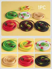 1pc Realistic Soft Rubber Snake Prop, Vivid Patterned Python Design, Scary Animal Snake Toy, Flexible & Washable, Halloween Party Gag Gift, Christmas Present