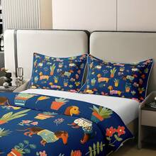 % Cotton Pink Dachshund Comforter Cover, Flower Floral Bedding Set, Kawaii Sausage Dog Duvet Cover, Lovely Puppy Quilt Cover, Soft Comfy, Dachshund Bedding - 藏蓝色 - 查看 10