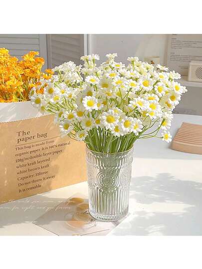 6pcs/Set Daisy Artificial Bouquet, European Style Living Room Dining Table Flower Arrangement, Home Artificial Flower Decor, Suitable For Weddings, Birthday Party Backgrounds, Wild Chrysanthemum Artificial Flowers