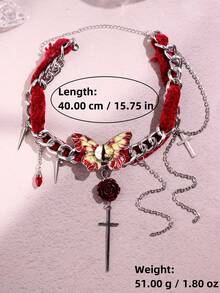 1 chiếc vòng cổ choker tua rua hình bướm, mắt quỷ, hoa hồng đỏ và thánh giá phong cách Gothic cổ điển mùa thu/đông, quà tặng ngày lễ cho nữ, trang sức dự tiệc, phụ kiện thời trang. - Nhiều màu - Xem 8