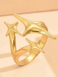 1pc Minimalist Stainless Steel Star Shaped Open Ring, Unique Fashion Design, Suitable For Banquet, Party, Holiday, And Daily Wear - Star Ring 2 - View 7