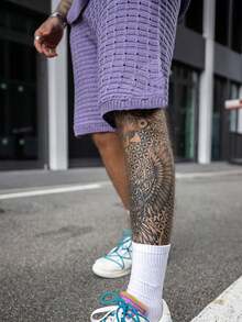 Mens Short Sets 2 Piece Outfits Summer Casual Round Neck Knit Tank Tops And Shorts Matching Tracksuits Set - Màu tím  Violet - Xem 5